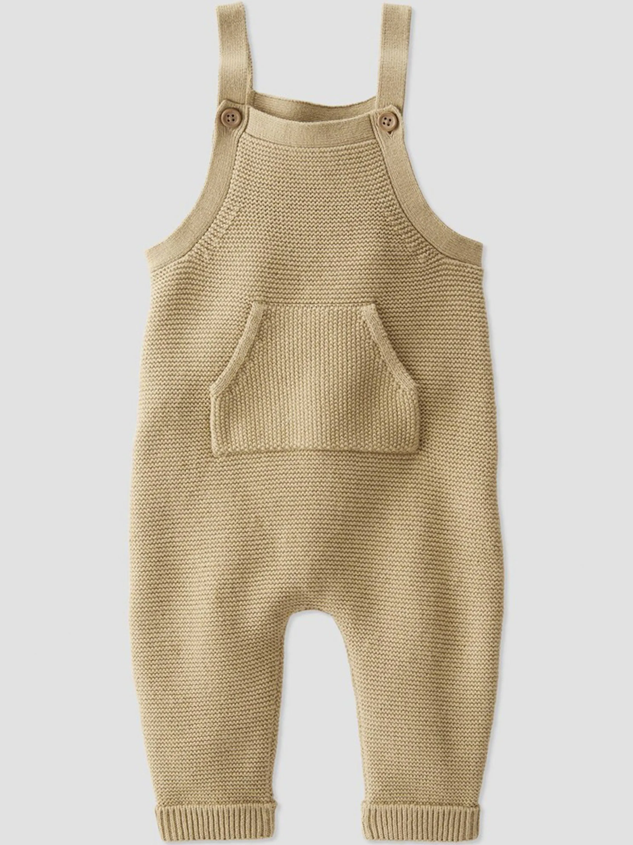 Kids Boy's Textured Overalls,Beige