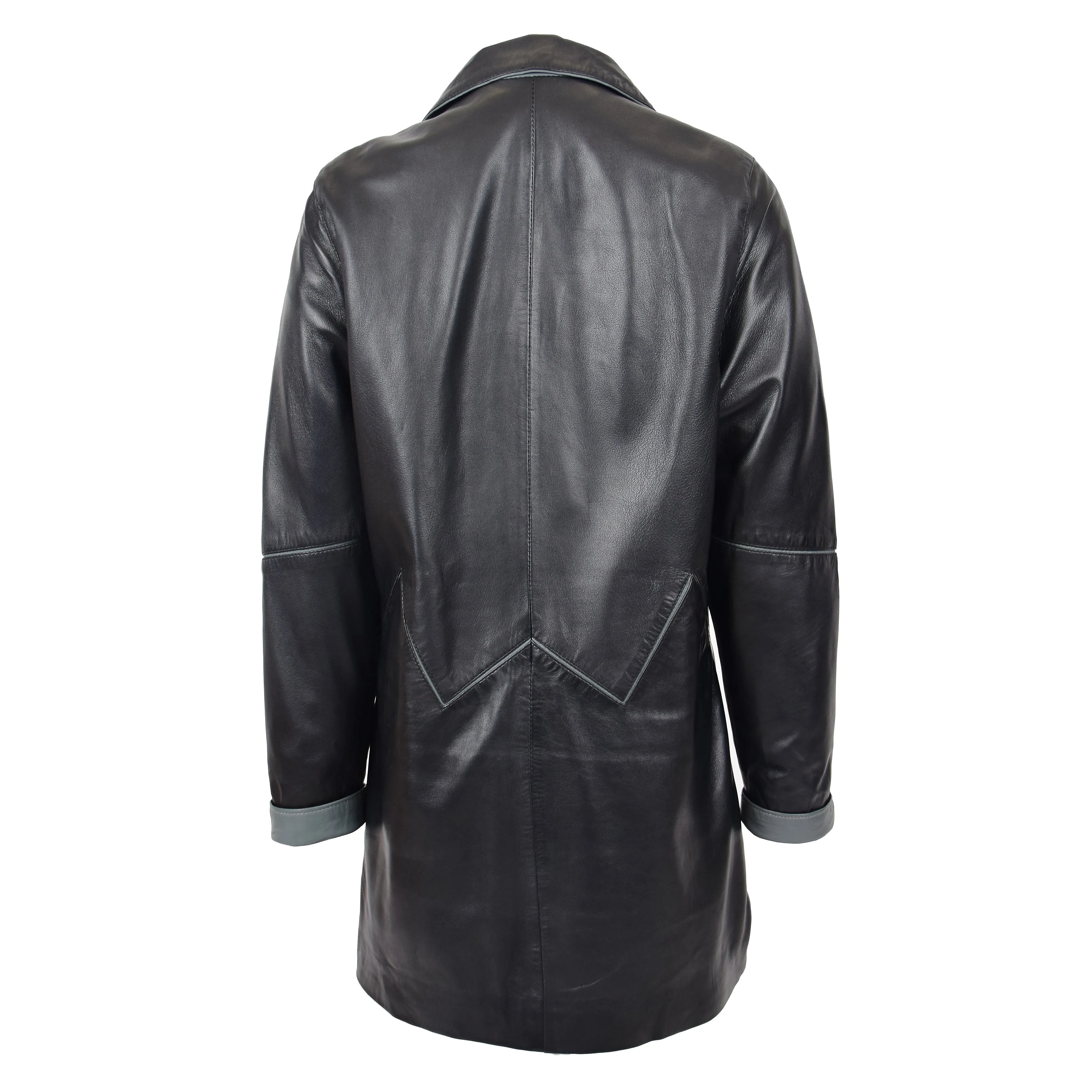 Ladies Classic Parka Real Leather Coat Trim Jacket Black-Grey Elara