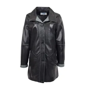 Ladies Classic Parka Real Leather Coat Trim Jacket Black-Grey Elara