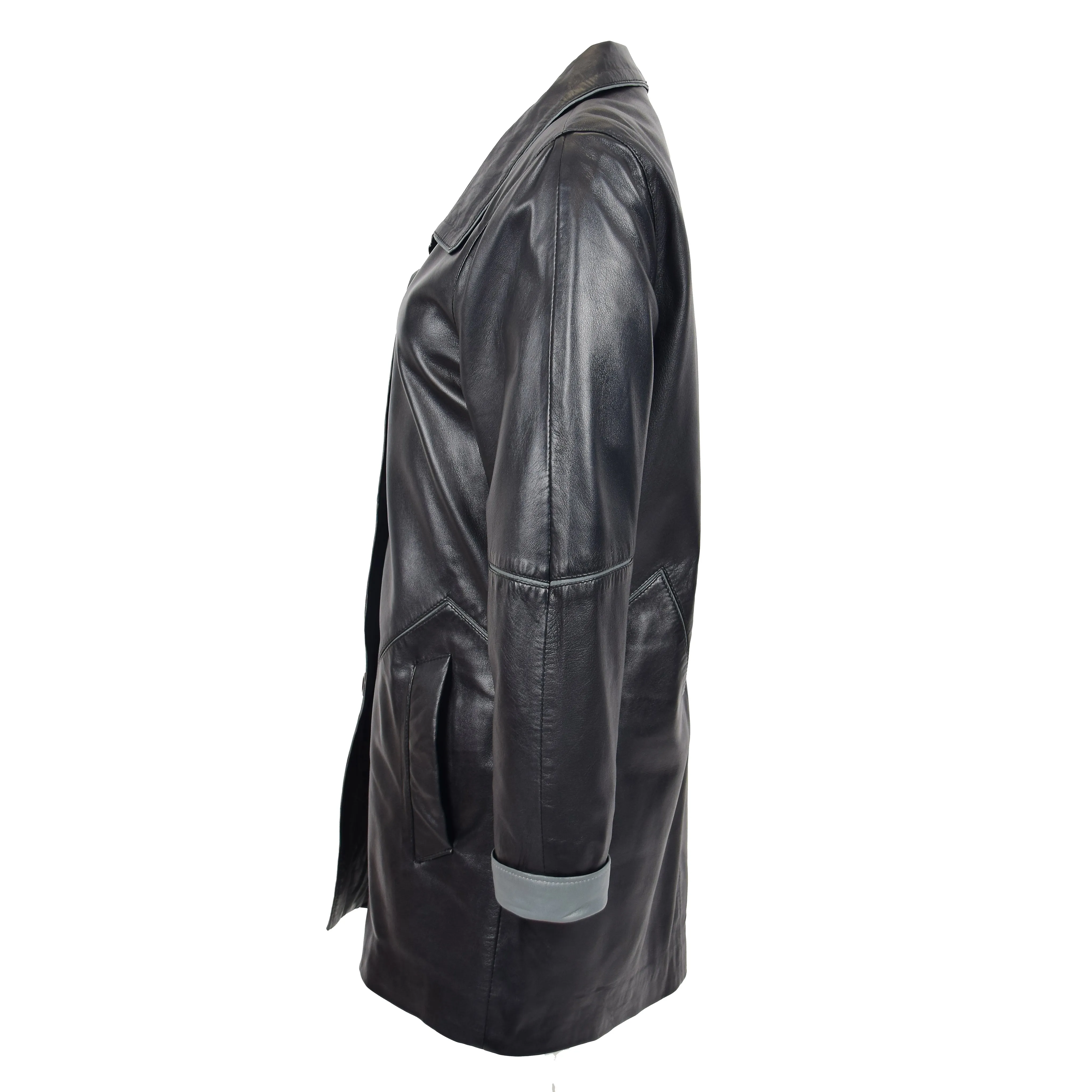 Ladies Classic Parka Real Leather Coat Trim Jacket Black-Grey Elara