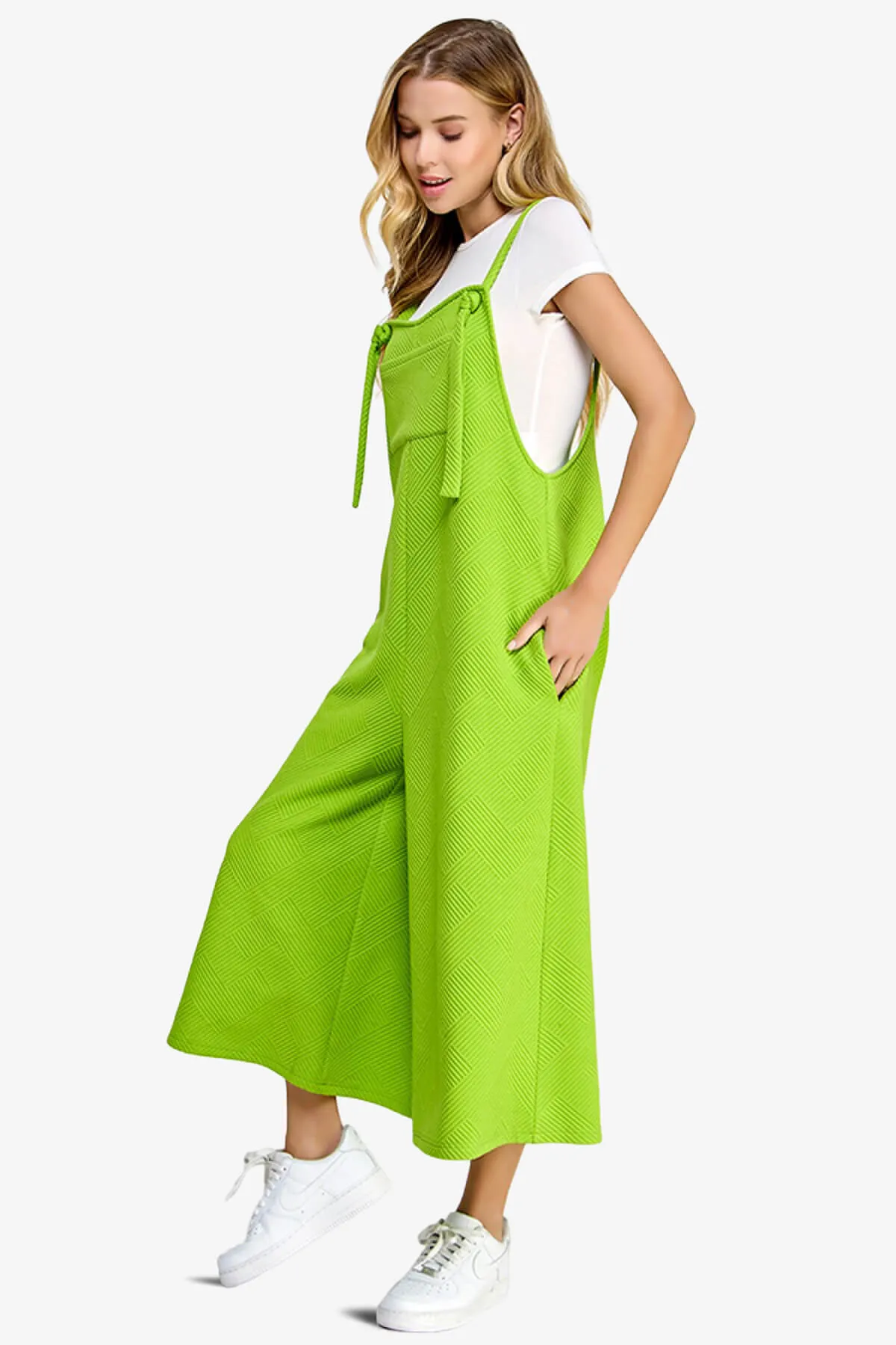 Lassy Textured Cropped Wide Leg Overall Pants PLUS