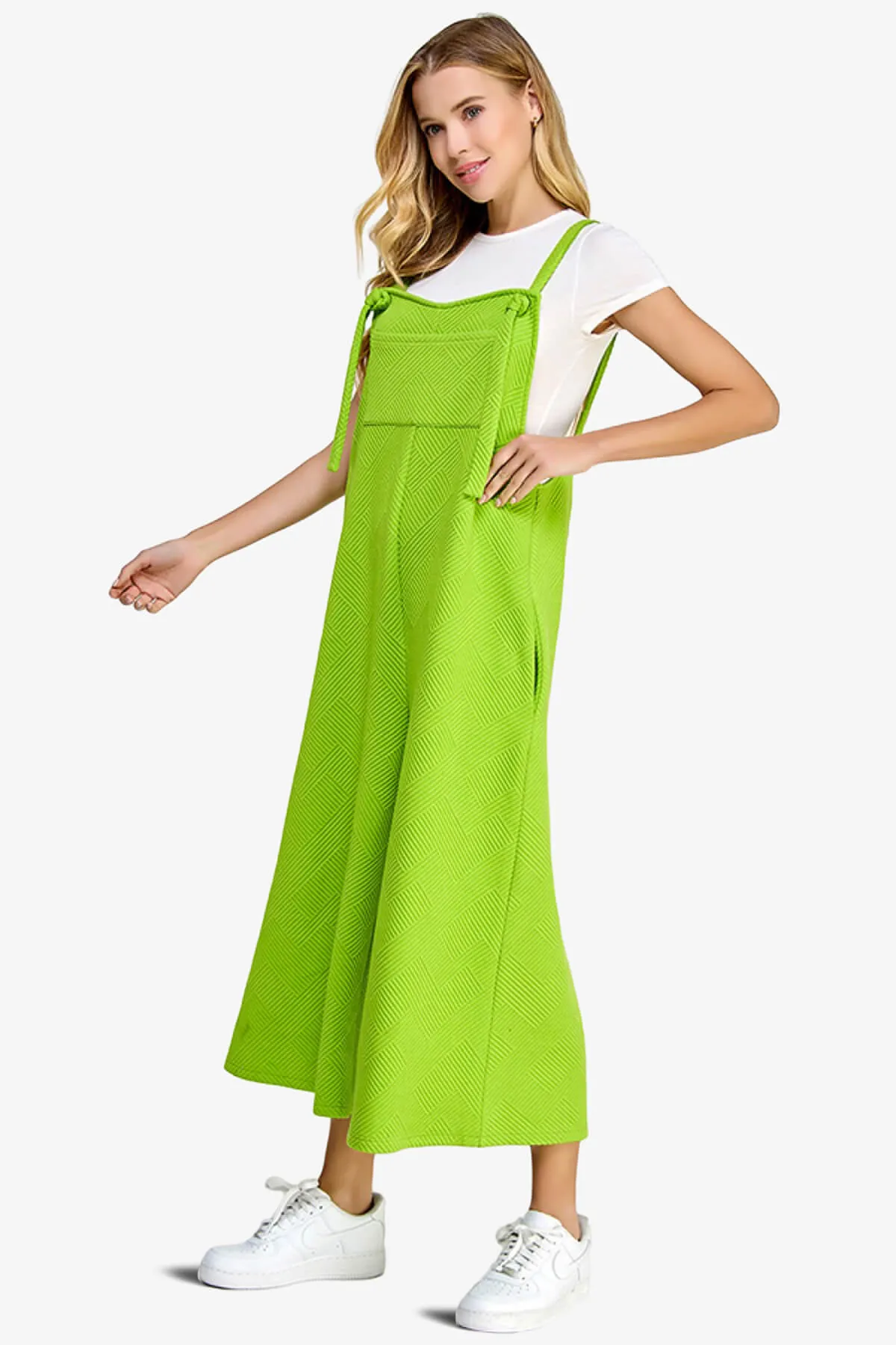 Lassy Textured Cropped Wide Leg Overall Pants PLUS