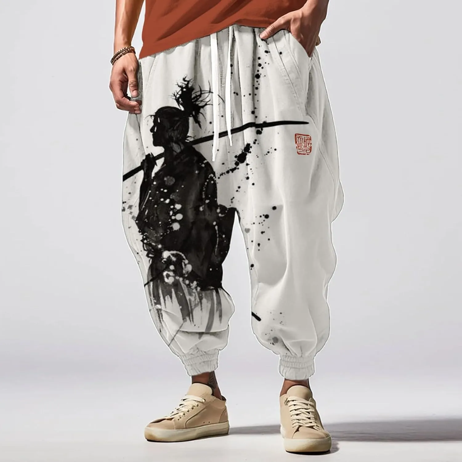 Loose Drop Crotch Trousers Street Feel Casual Sweatpants Funky Printed Plus Size Trousers Hammer Pants Trousers