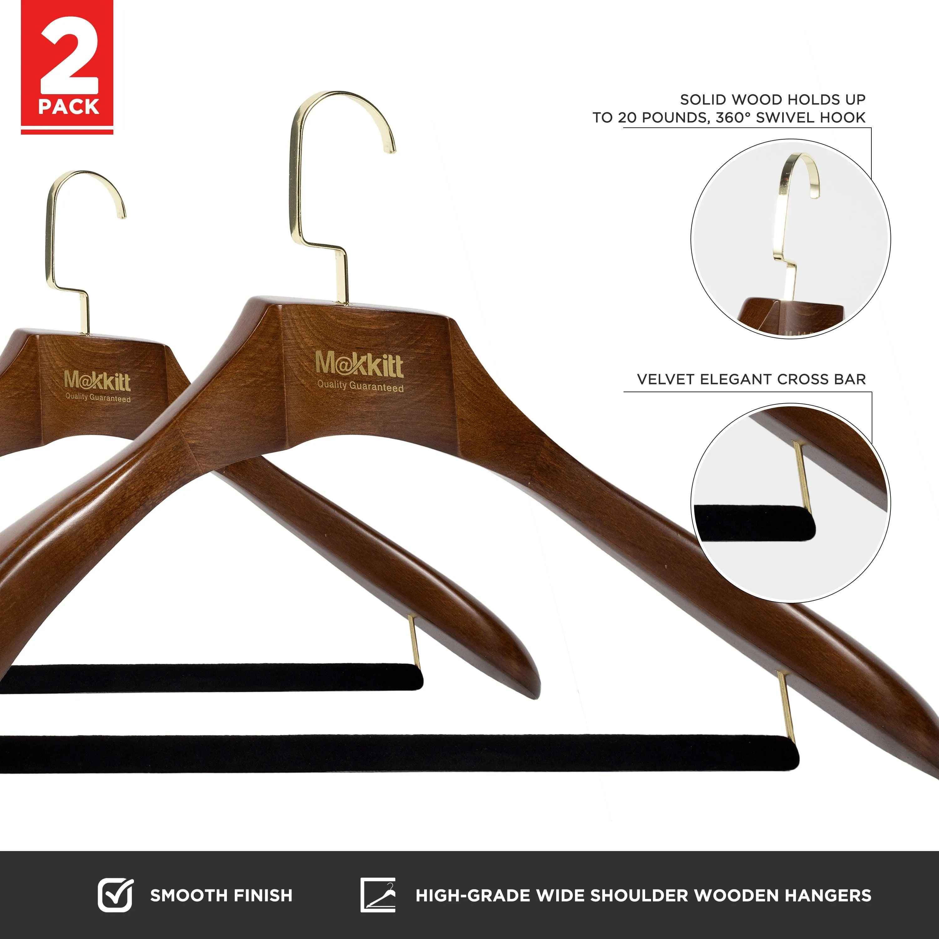 MAKKITT Luxury Wooden Hangers (Set of 2)