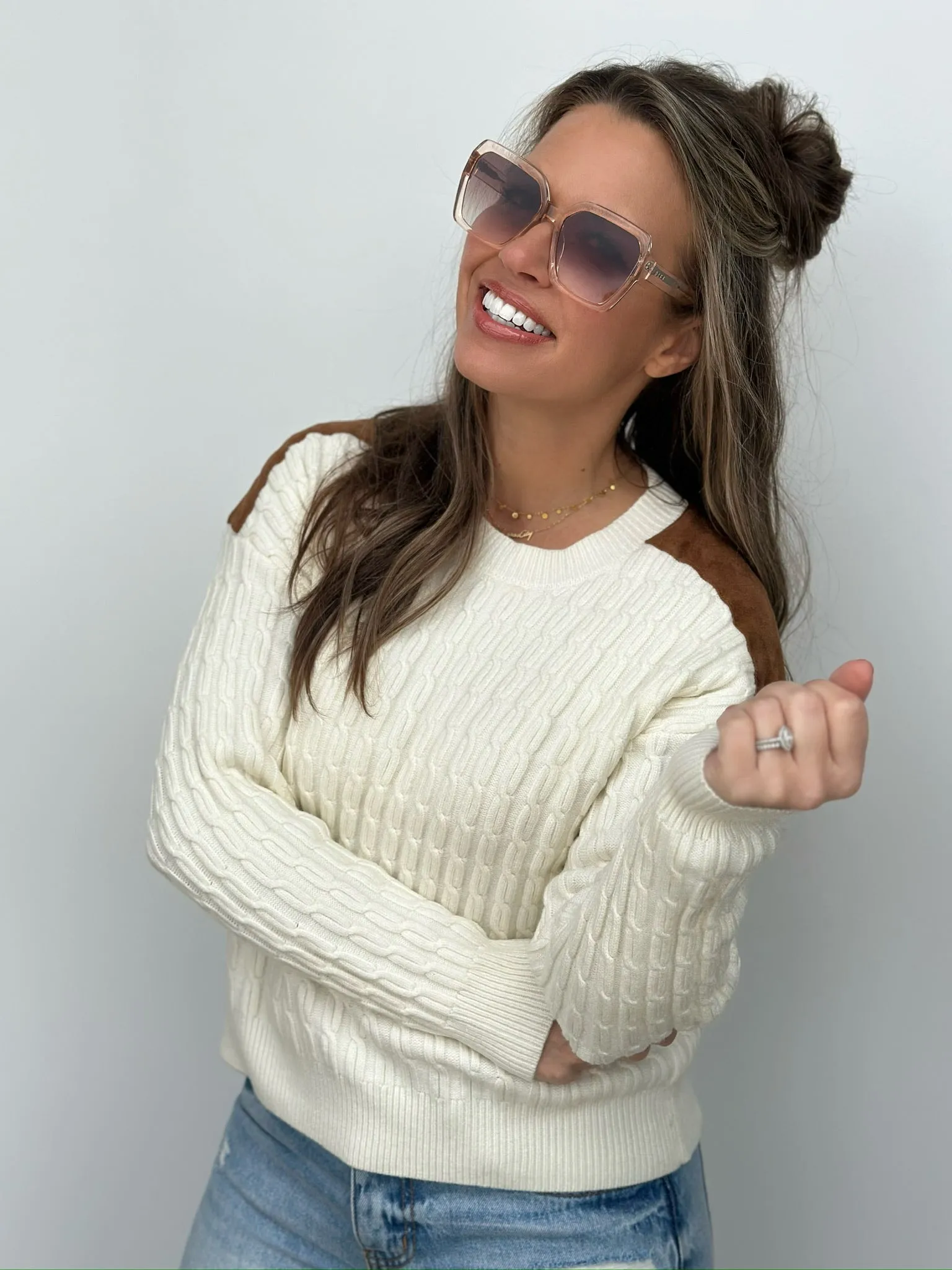Manhattan Suede Shoulder Sweater