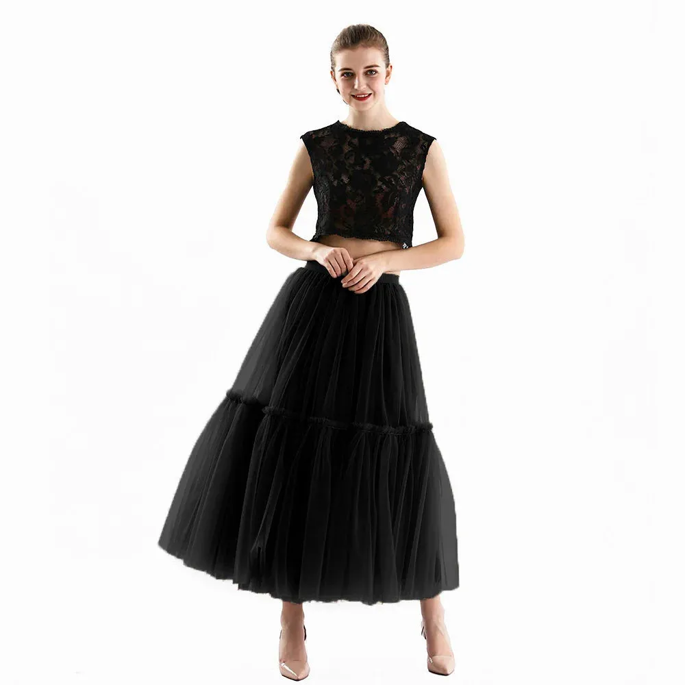 Maxi Long Tulle Skirts Pleated Long Casual Skirts