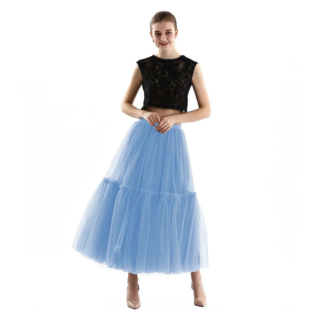 Maxi Long Tulle Skirts Pleated Long Casual Skirts