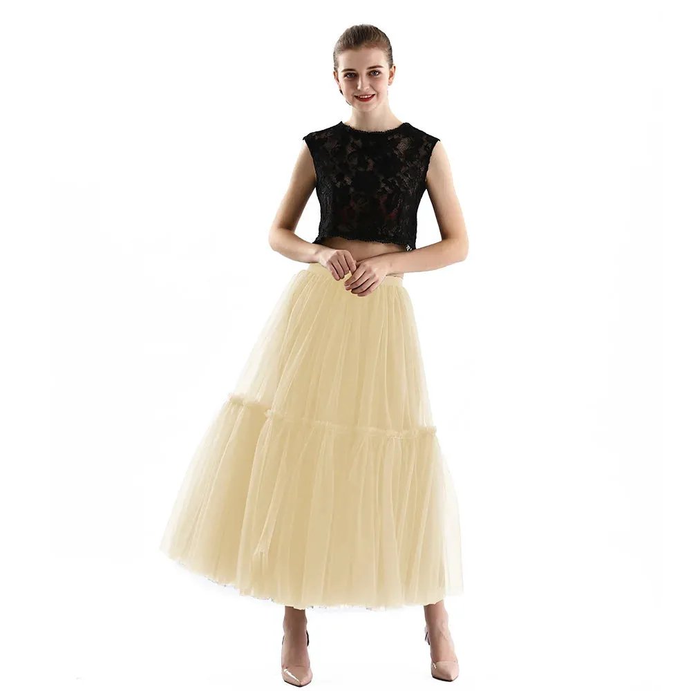 Maxi Long Tulle Skirts Pleated Long Casual Skirts