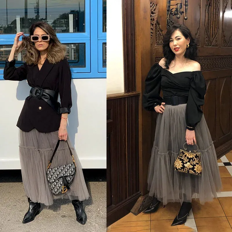 Maxi Long Tulle Skirts Pleated Long Casual Skirts