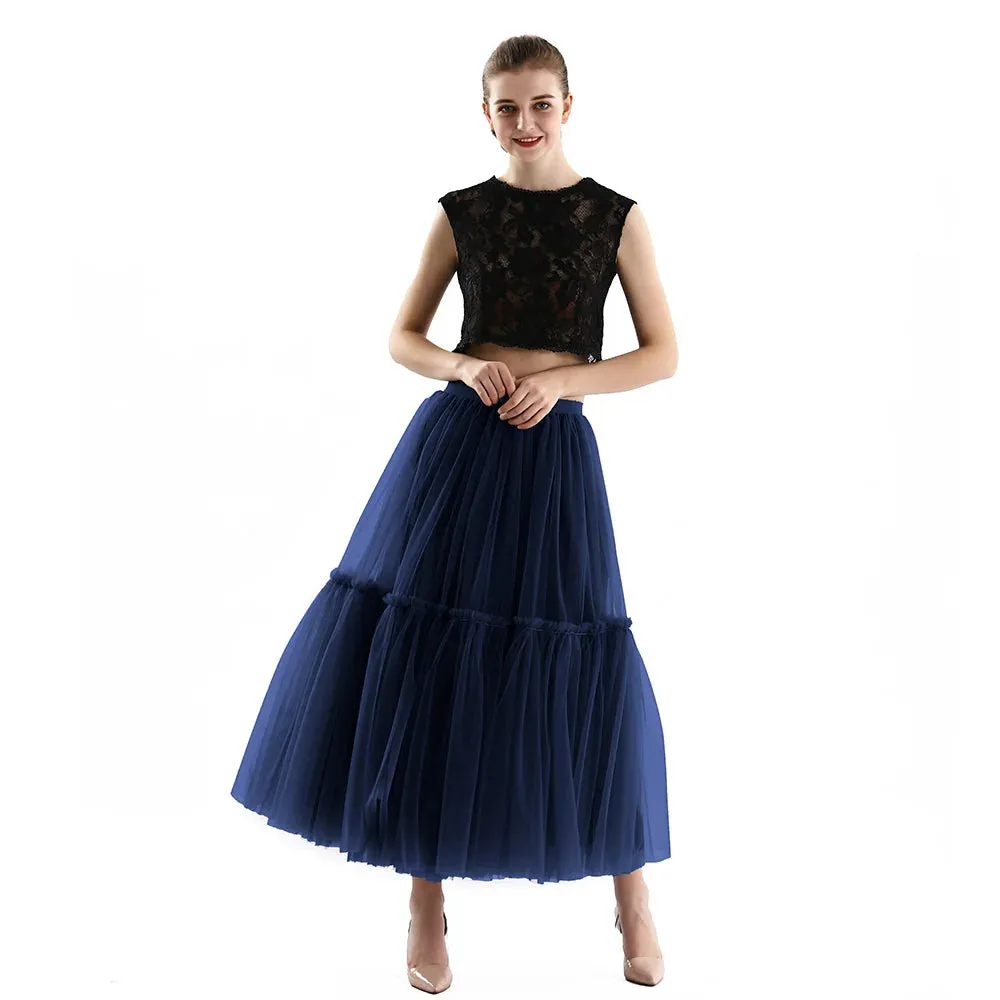 Maxi Long Tulle Skirts Pleated Long Casual Skirts