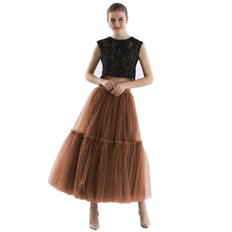 Maxi Long Tulle Skirts Pleated Long Casual Skirts