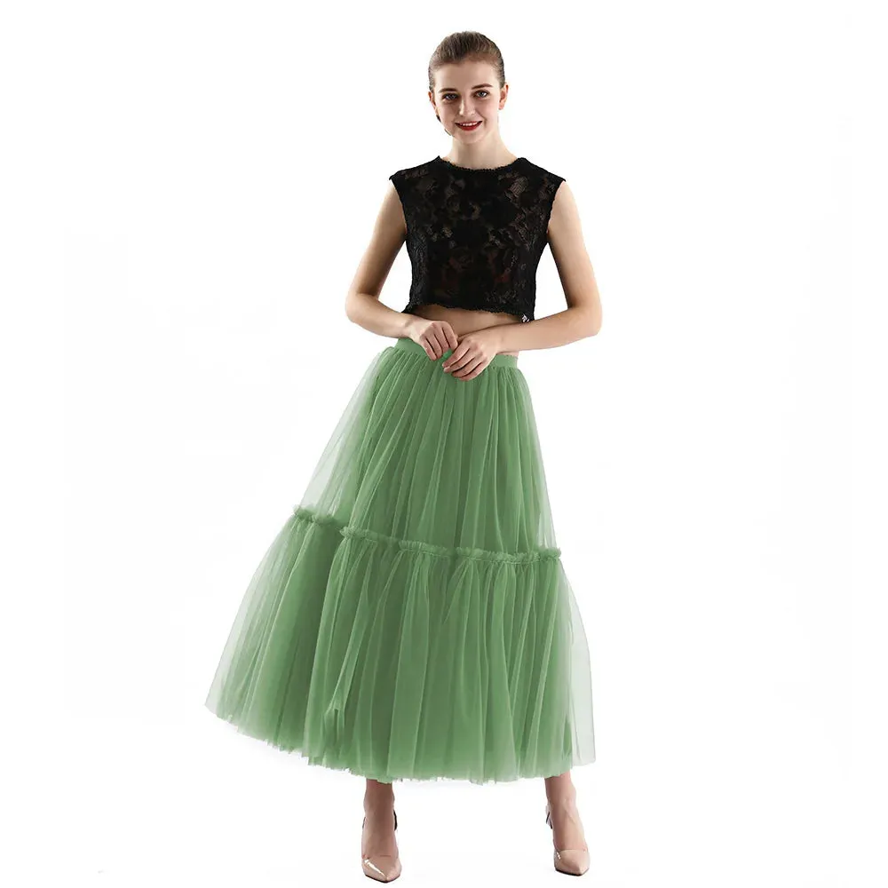 Maxi Long Tulle Skirts Pleated Long Casual Skirts