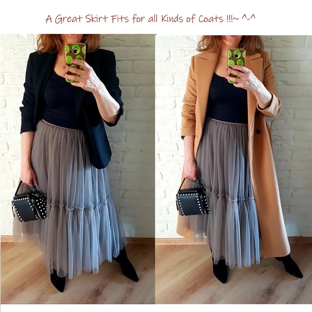 Maxi Long Tulle Skirts Pleated Long Casual Skirts