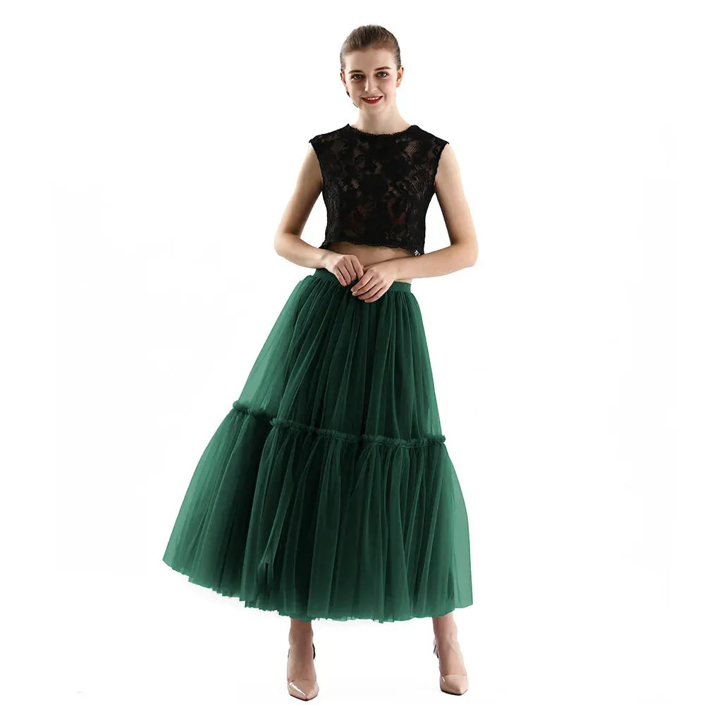 Maxi Long Tulle Skirts Pleated Long Casual Skirts
