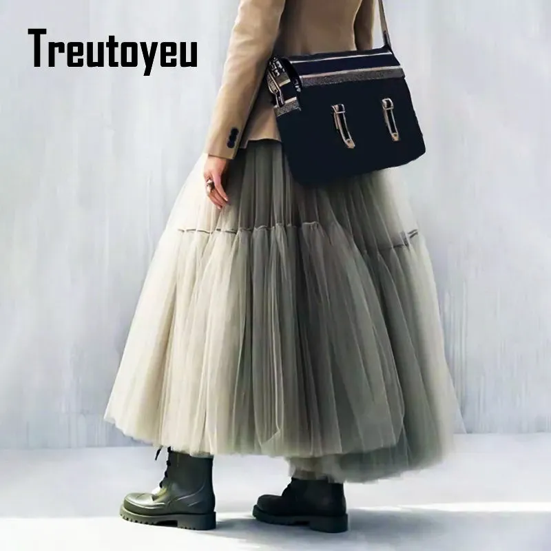 Maxi Long Tulle Skirts Pleated Long Casual Skirts