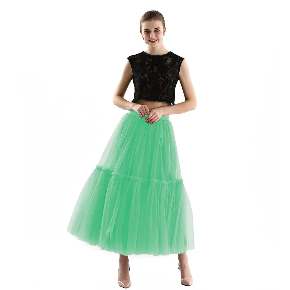 Maxi Long Tulle Skirts Pleated Long Casual Skirts