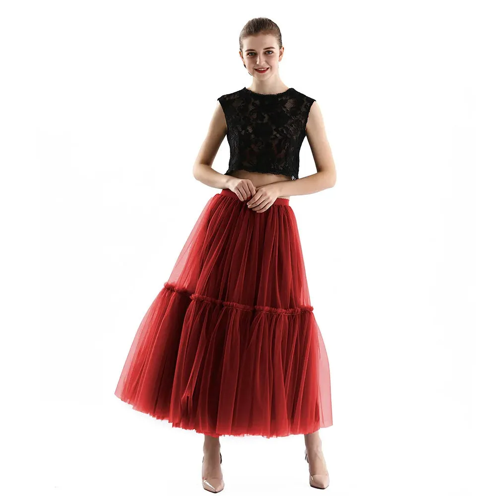 Maxi Long Tulle Skirts Pleated Long Casual Skirts
