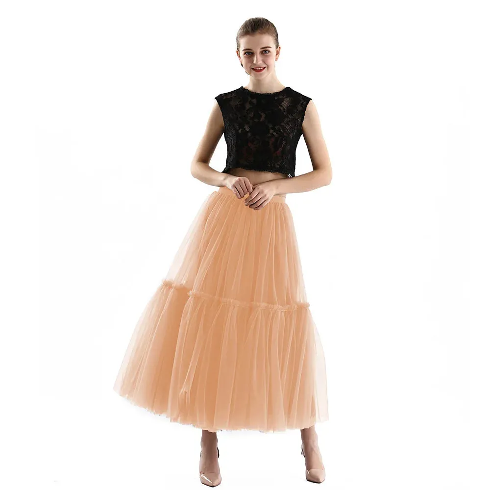 Maxi Long Tulle Skirts Pleated Long Casual Skirts