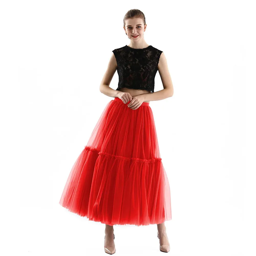 Maxi Long Tulle Skirts Pleated Long Casual Skirts