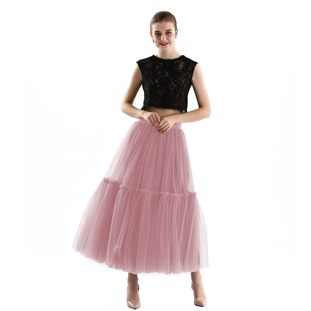 Maxi Long Tulle Skirts Pleated Long Casual Skirts