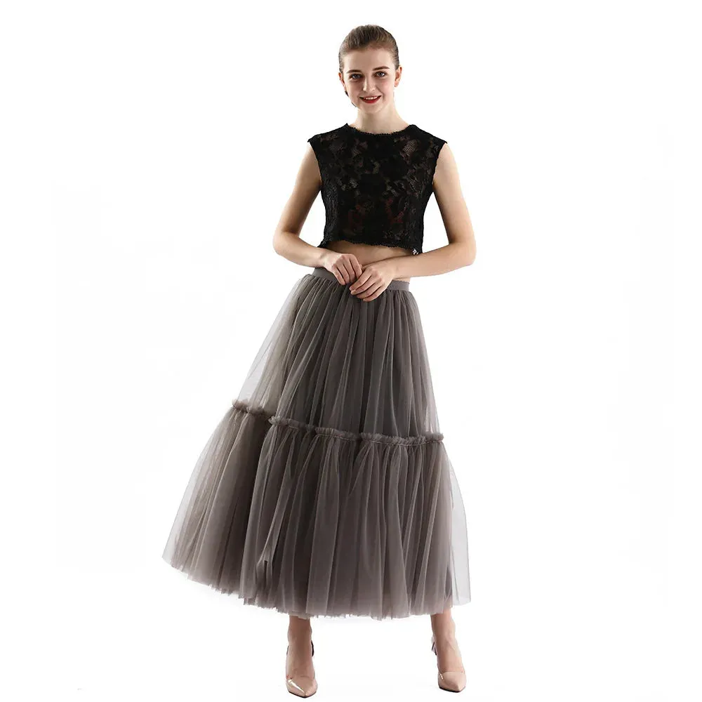 Maxi Long Tulle Skirts Pleated Long Casual Skirts