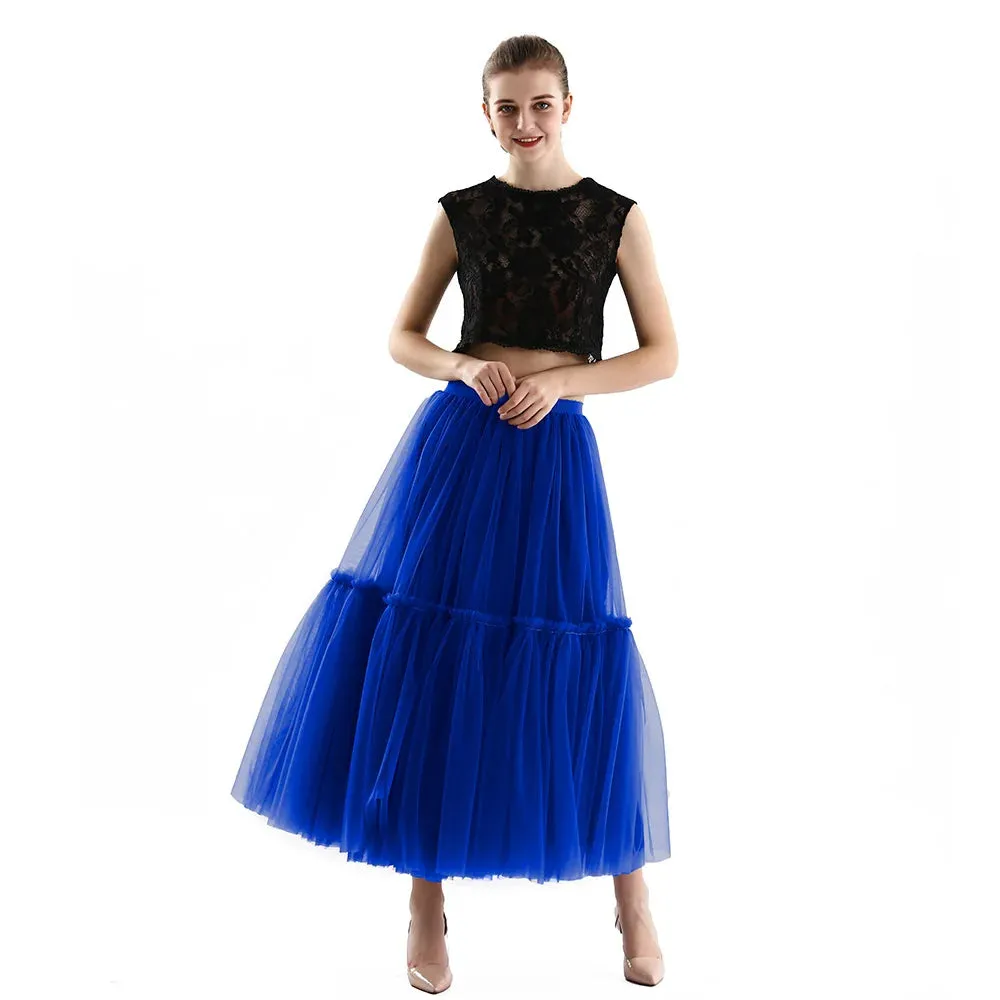 Maxi Long Tulle Skirts Pleated Long Casual Skirts