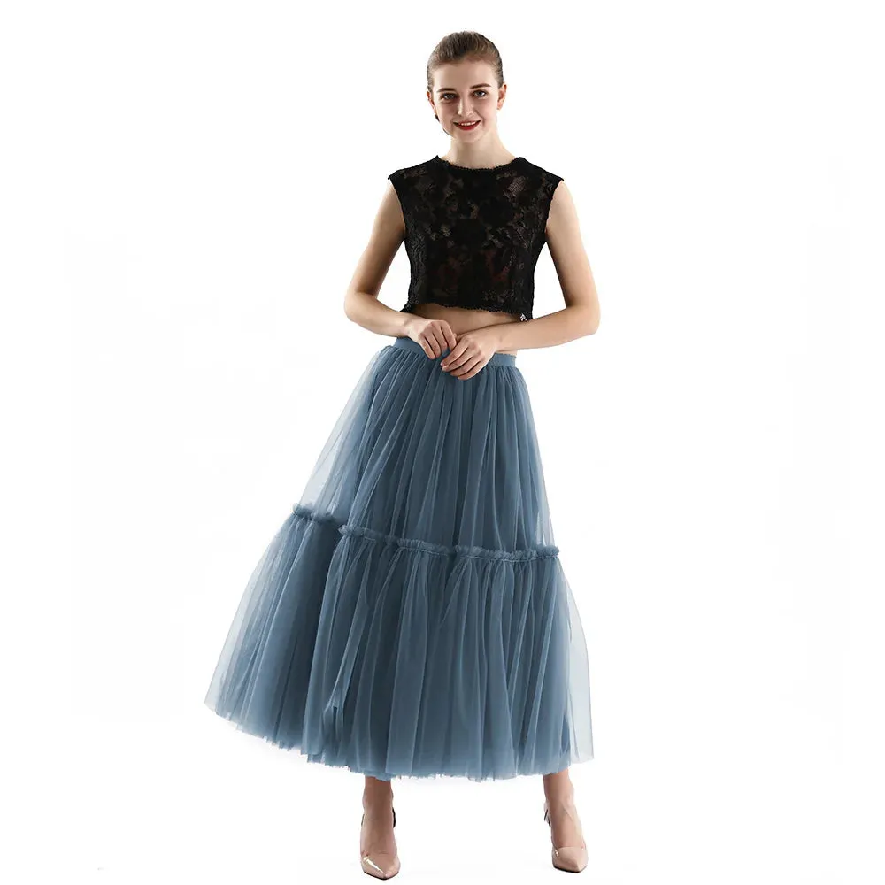 Maxi Long Tulle Skirts Pleated Long Casual Skirts