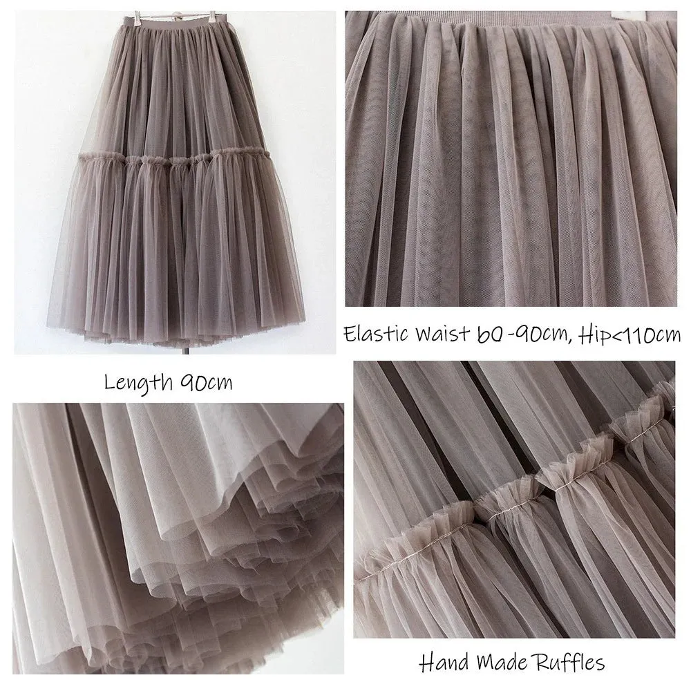 Maxi Long Tulle Skirts Pleated Long Casual Skirts