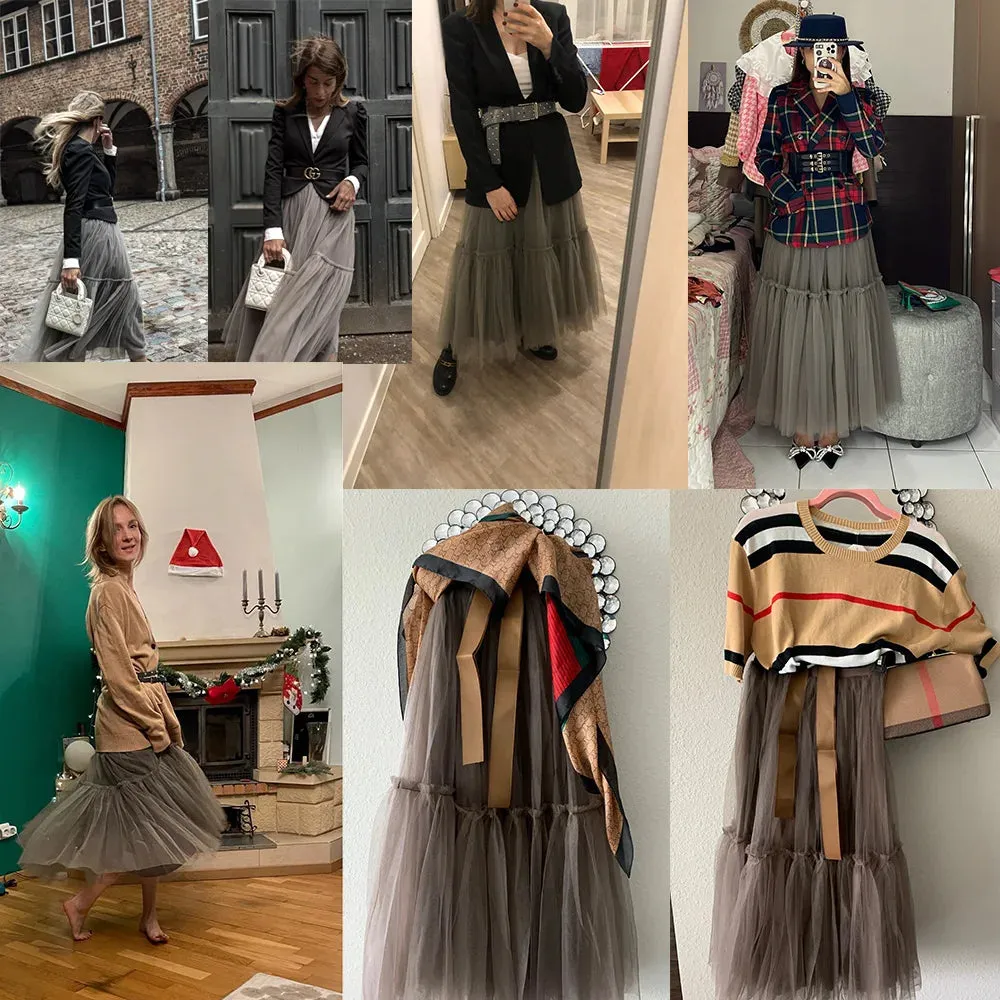 Maxi Long Tulle Skirts Pleated Long Casual Skirts