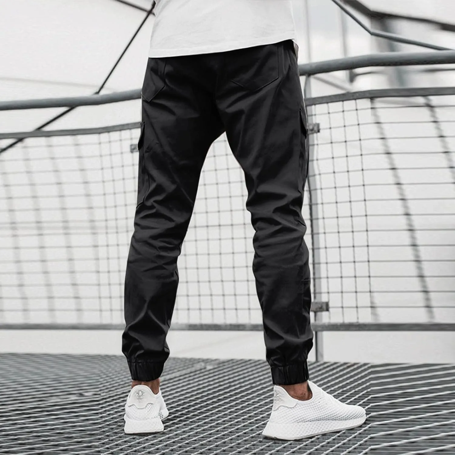 Mens Cargo Pants Stretch Zip Casual Stylish Lightweight Slim Fit Solid Pants Outdoor Sports Yoga Trousers with Pockets