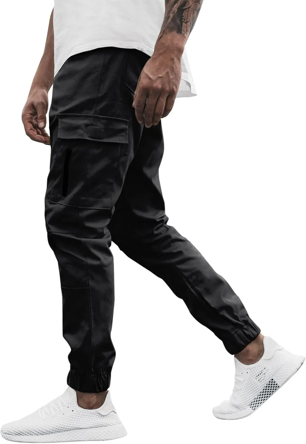 Mens Cargo Pants Stretch Zip Casual Stylish Lightweight Slim Fit Solid Pants Outdoor Sports Yoga Trousers with Pockets