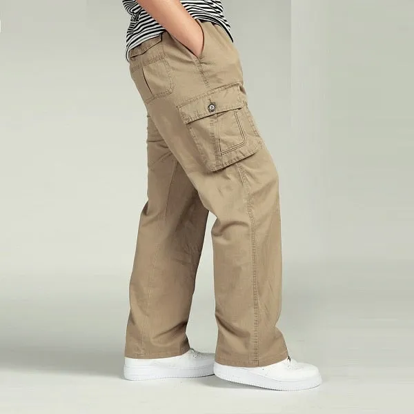 Men's Pants Large size Big 4xl 5xl 6xl Plus Summer Men Elastic Waist Multi Pocket Long Baggy Straight Cargo Jogger Trousers Male