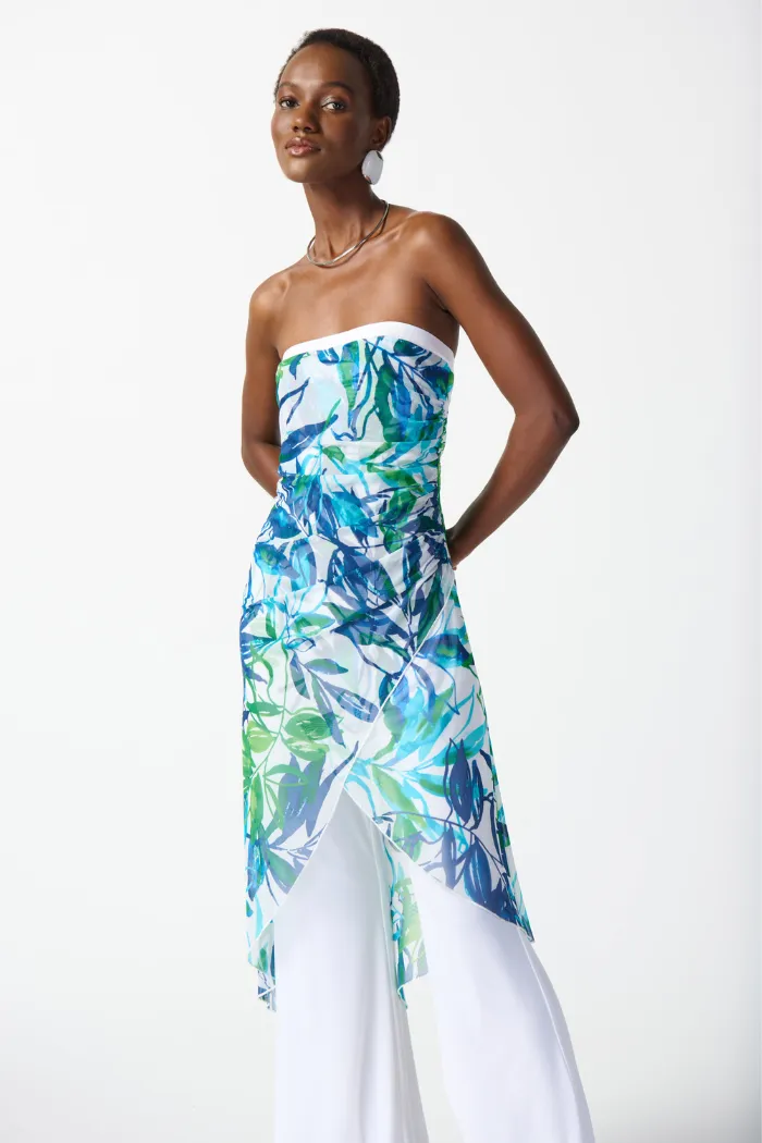 Mesh and Silky Knit Tropical Print Jumpsuit