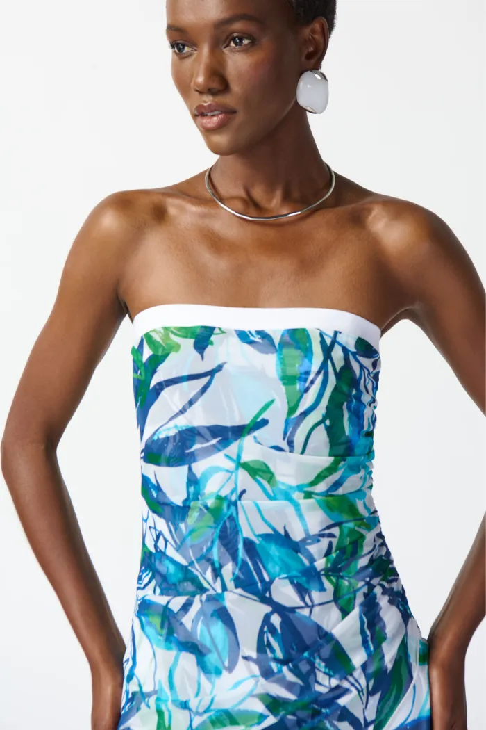 Mesh and Silky Knit Tropical Print Jumpsuit