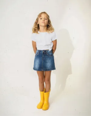 Mini Denim Skirt in Cotton for Girls, Blue
