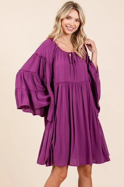 Mittoshop Frill Tie Neck Long Bell Sleeve Empire Waist Dress