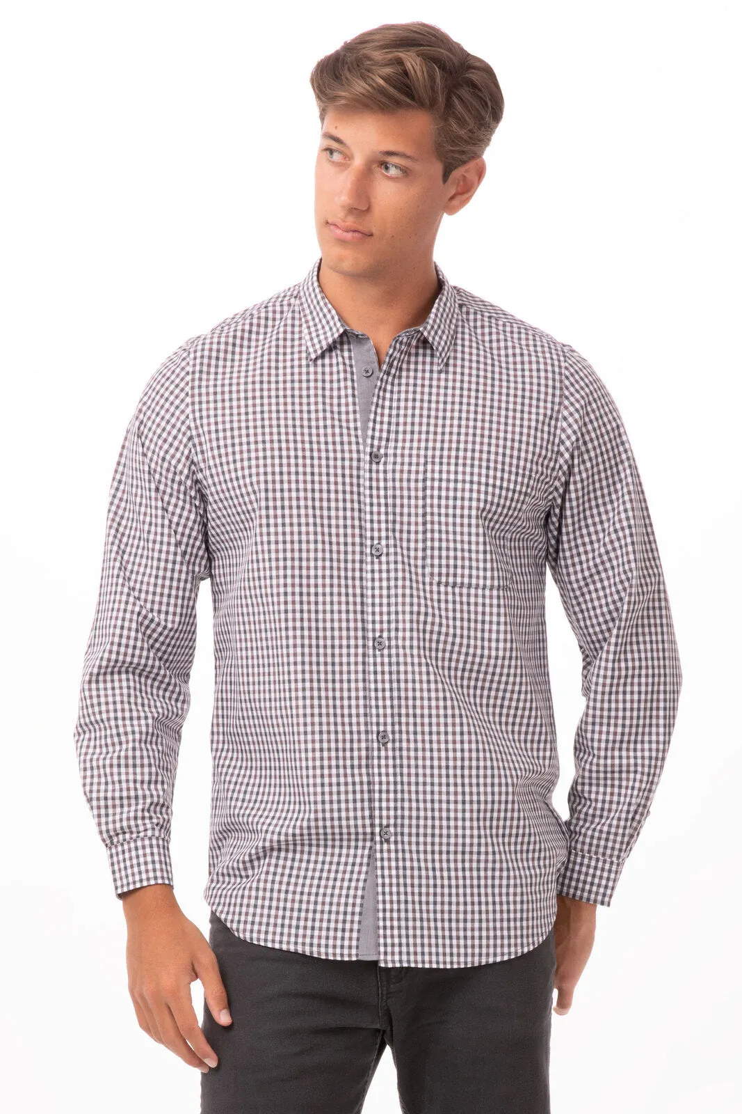 Modern Gingham Men's Long Sleeve Dress Shirt-