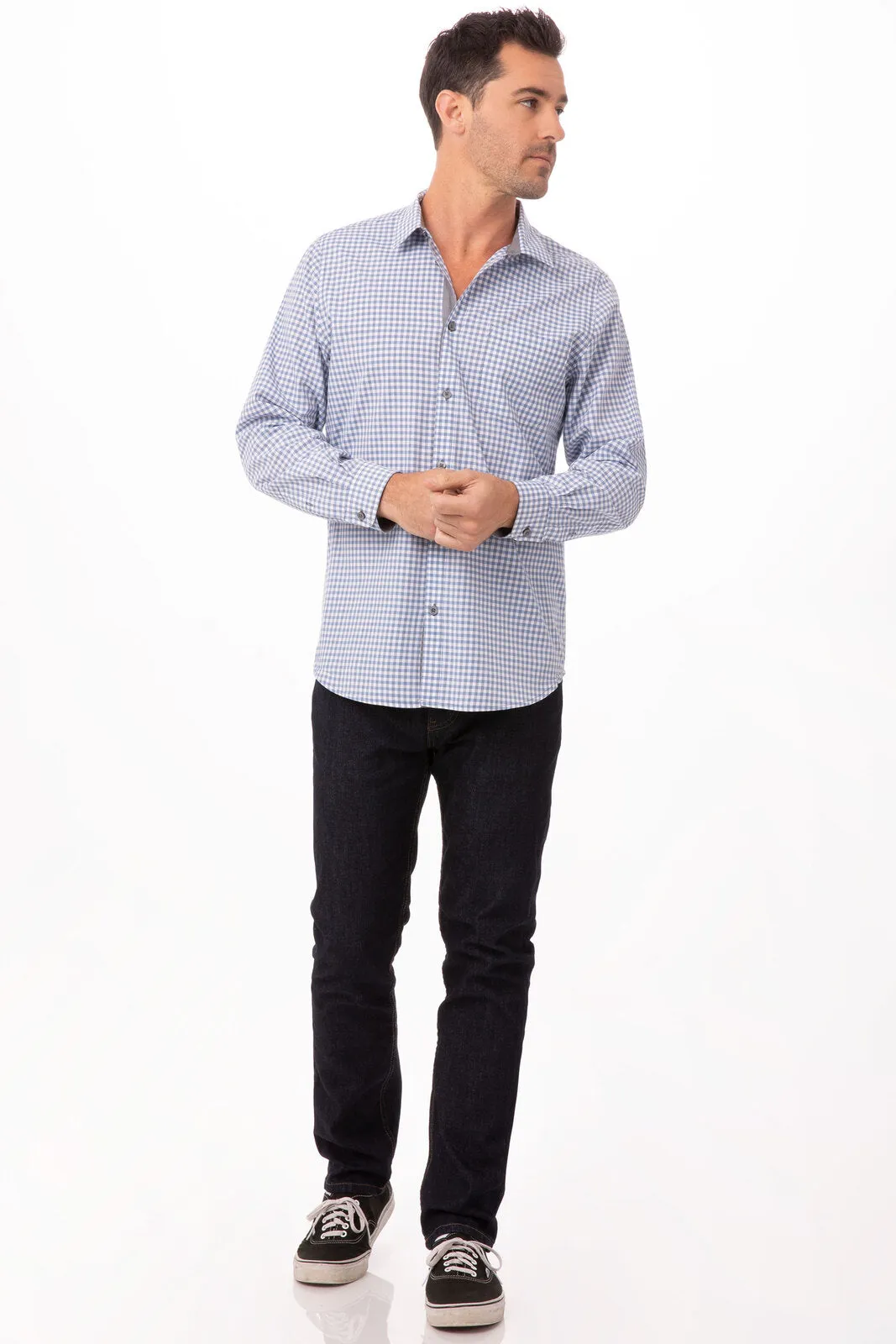 Modern Gingham Men's Long Sleeve Dress Shirt-