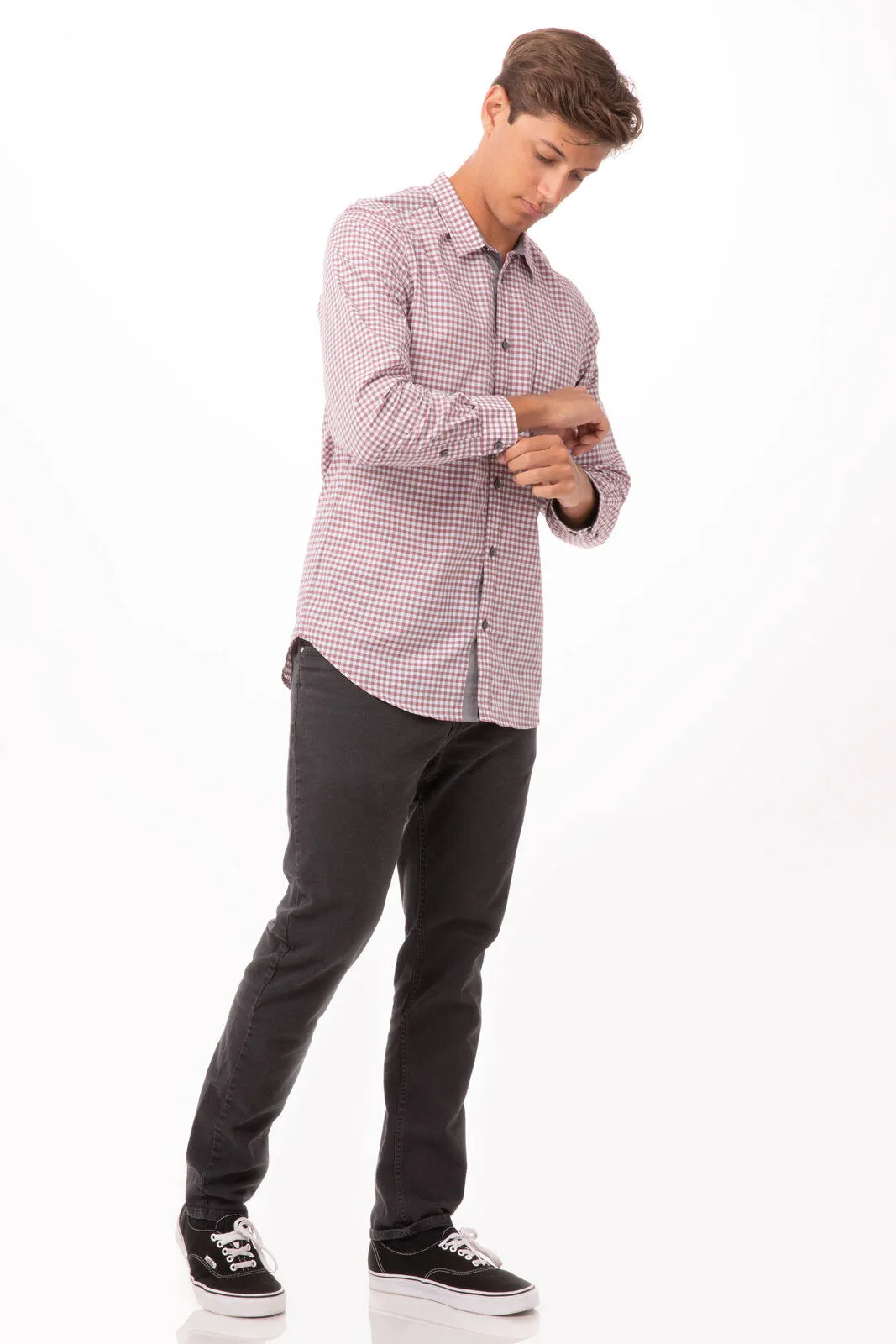 Modern Gingham Men's Long Sleeve Dress Shirt-