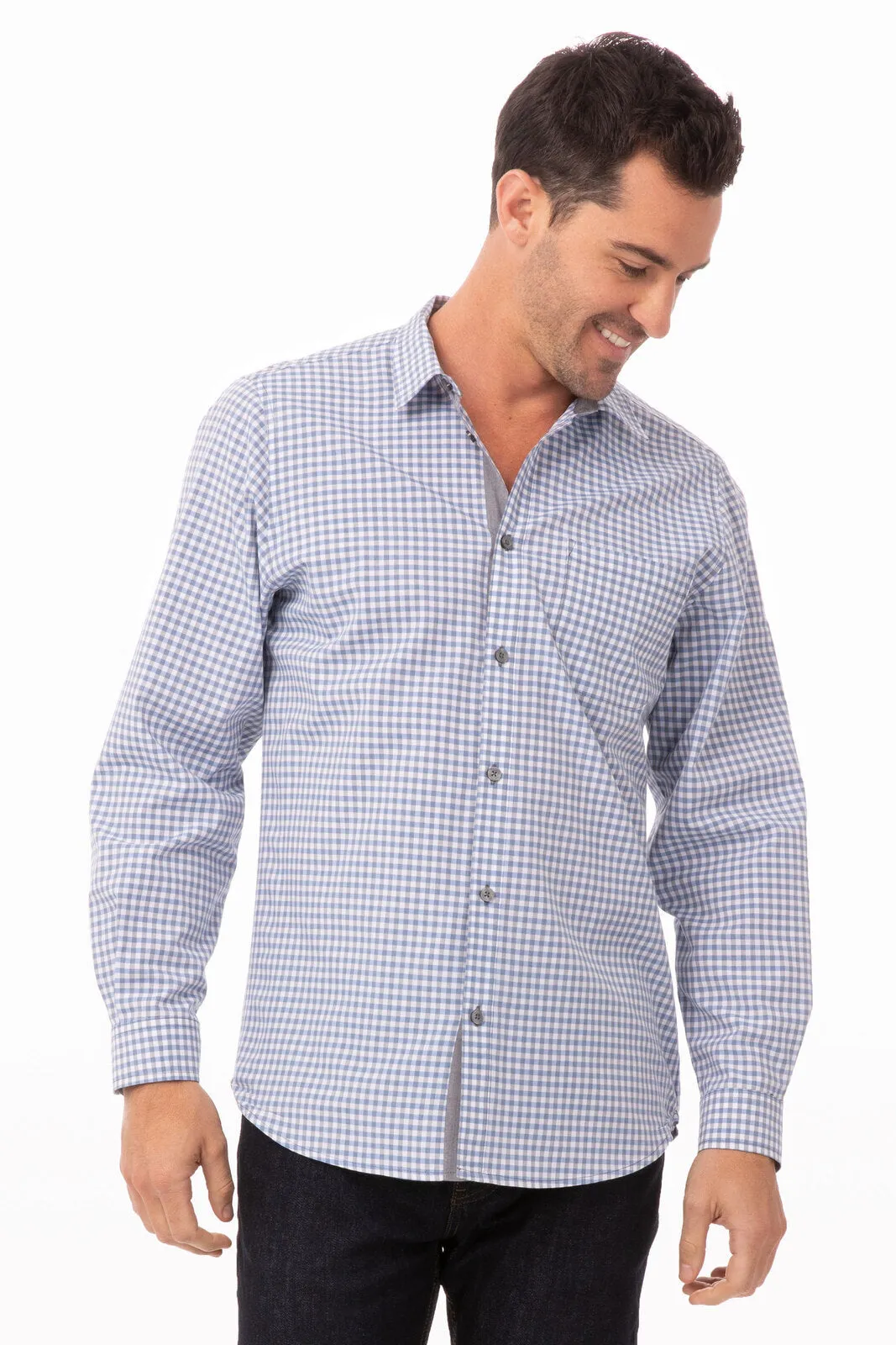Modern Gingham Men's Long Sleeve Dress Shirt-