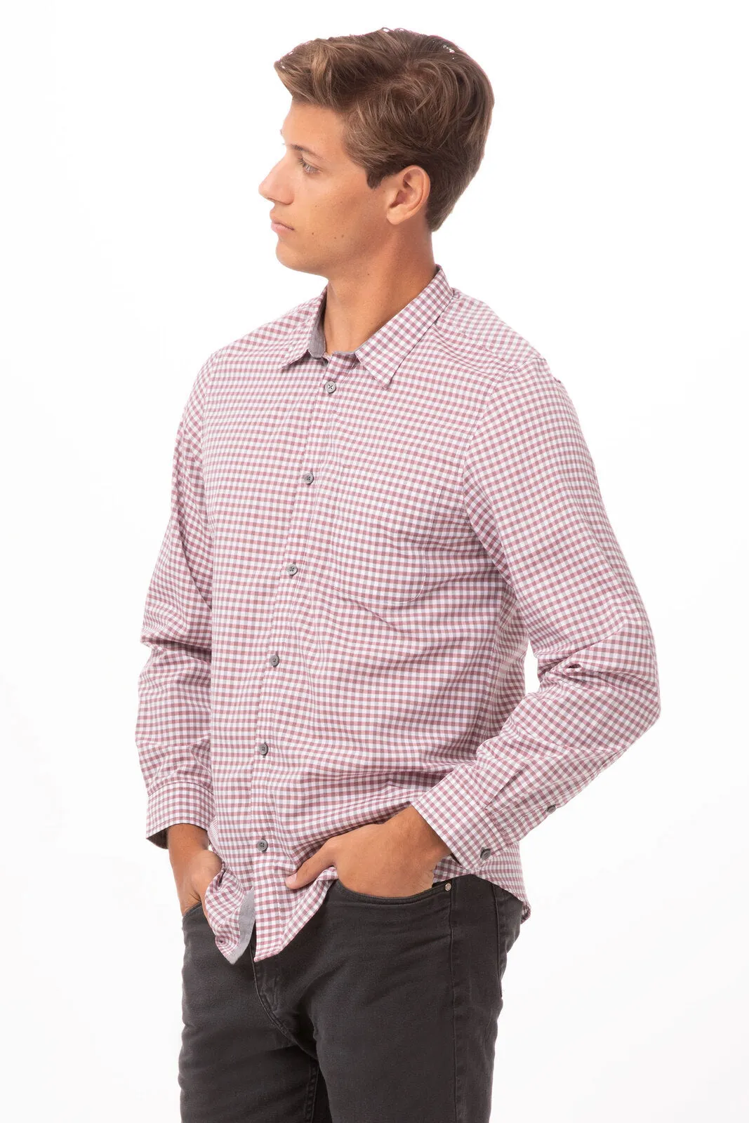 Modern Gingham Men's Long Sleeve Dress Shirt-