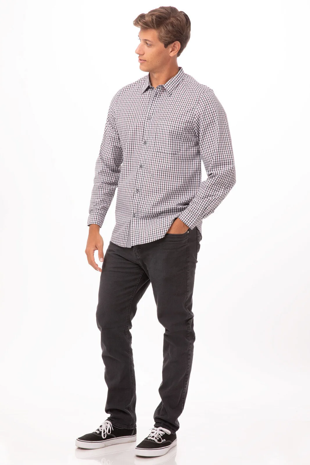 Modern Gingham Men's Long Sleeve Dress Shirt-