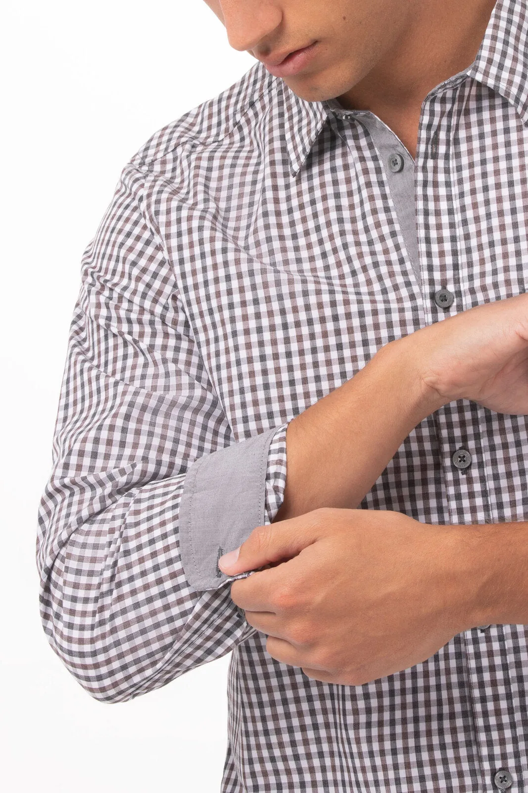 Modern Gingham Men's Long Sleeve Dress Shirt-