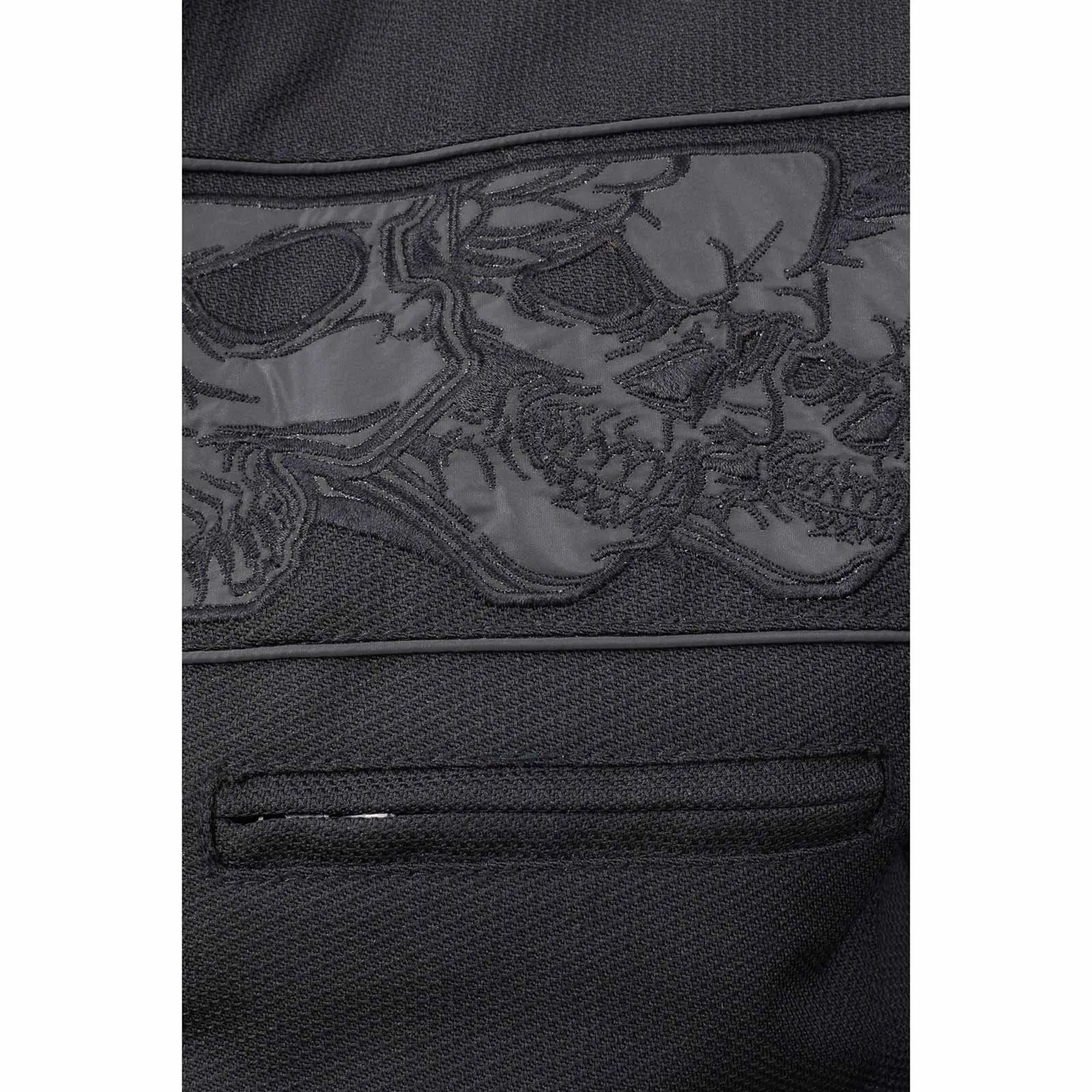 MPM1730 Black Padded Textile Motorcycle Jacket for Men w/ Reflective Skulls - All Season Motorcycle Jacket