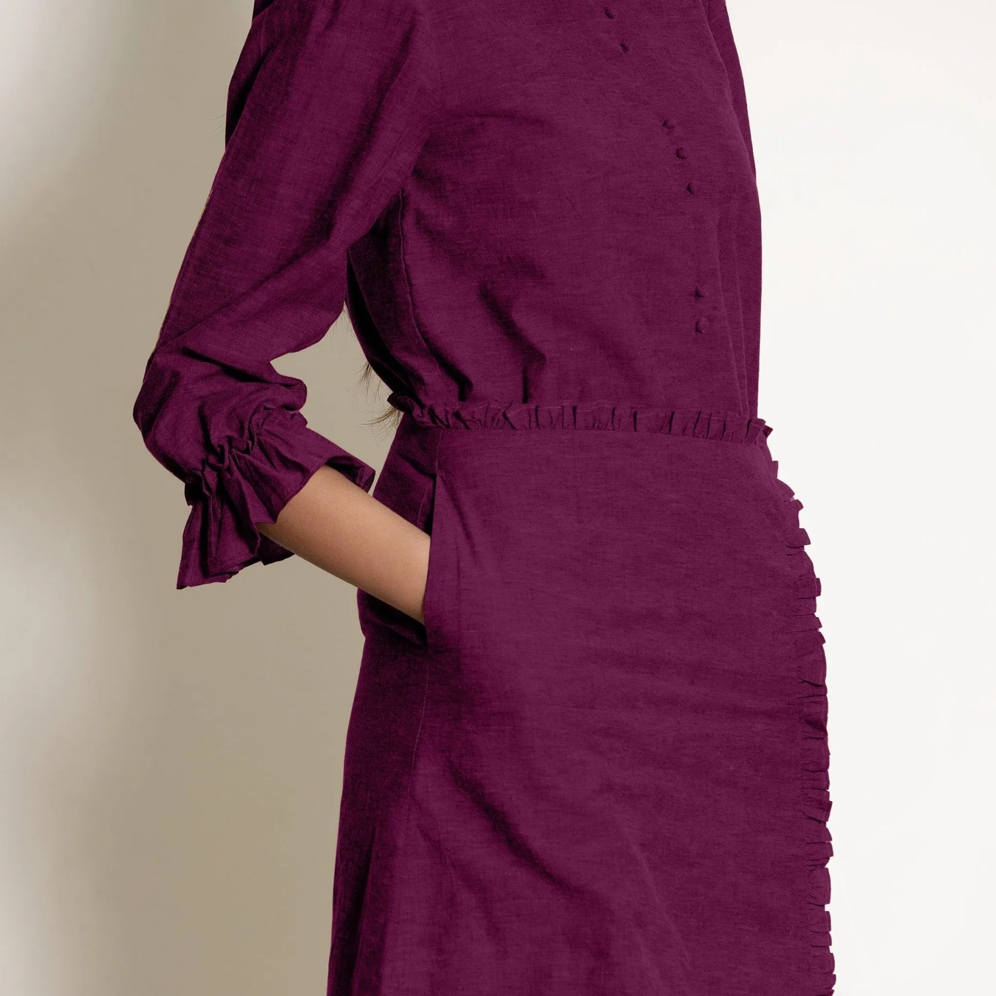 Mulberry Warm Cotton Frilled Mid-Rise Midi Skirt