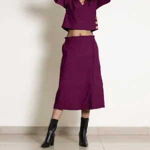 Mulberry Warm Cotton Frilled Mid-Rise Midi Skirt