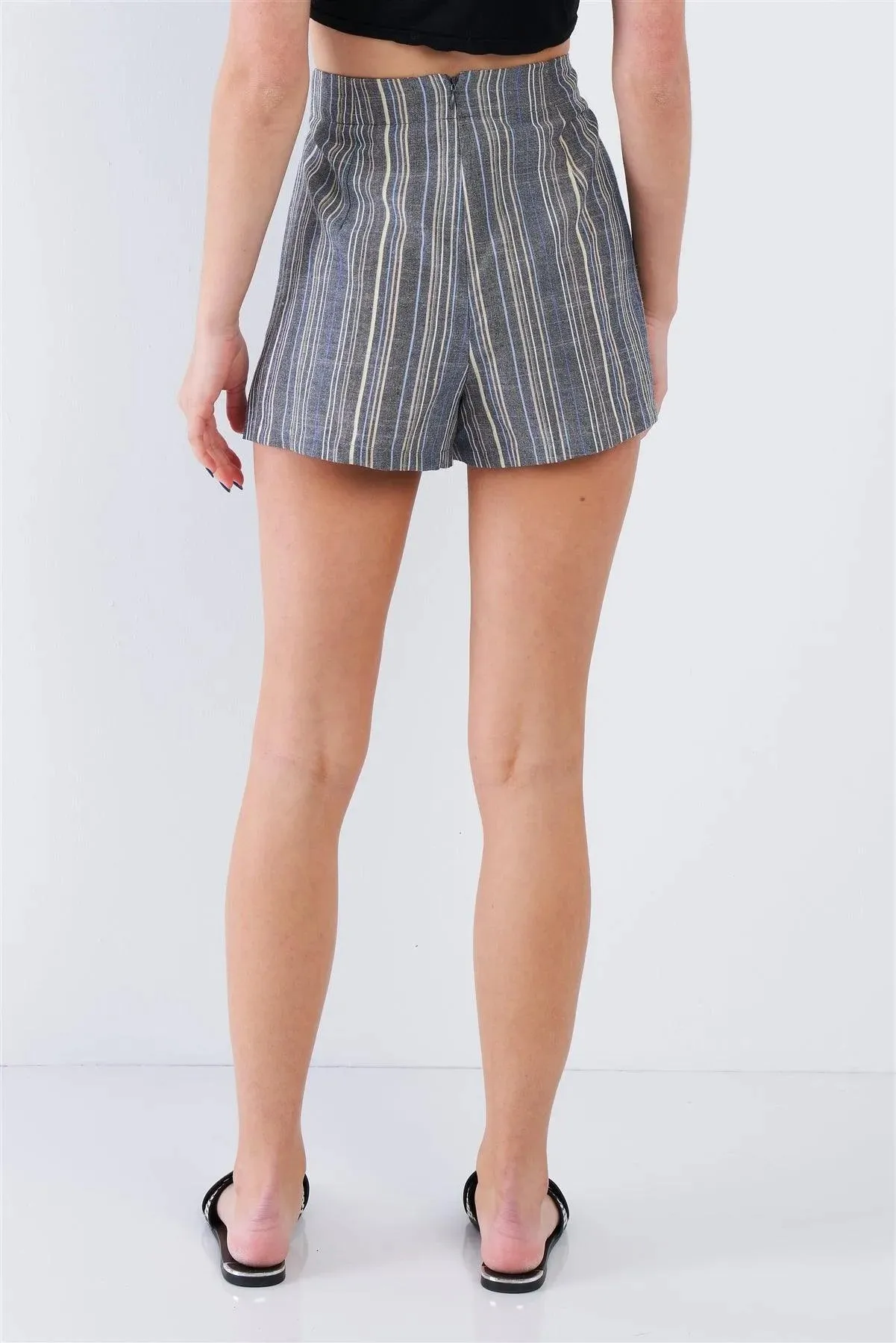 Multi Boho Chic Stripe Mock Lace Up Waist Mini Short /3-2-1