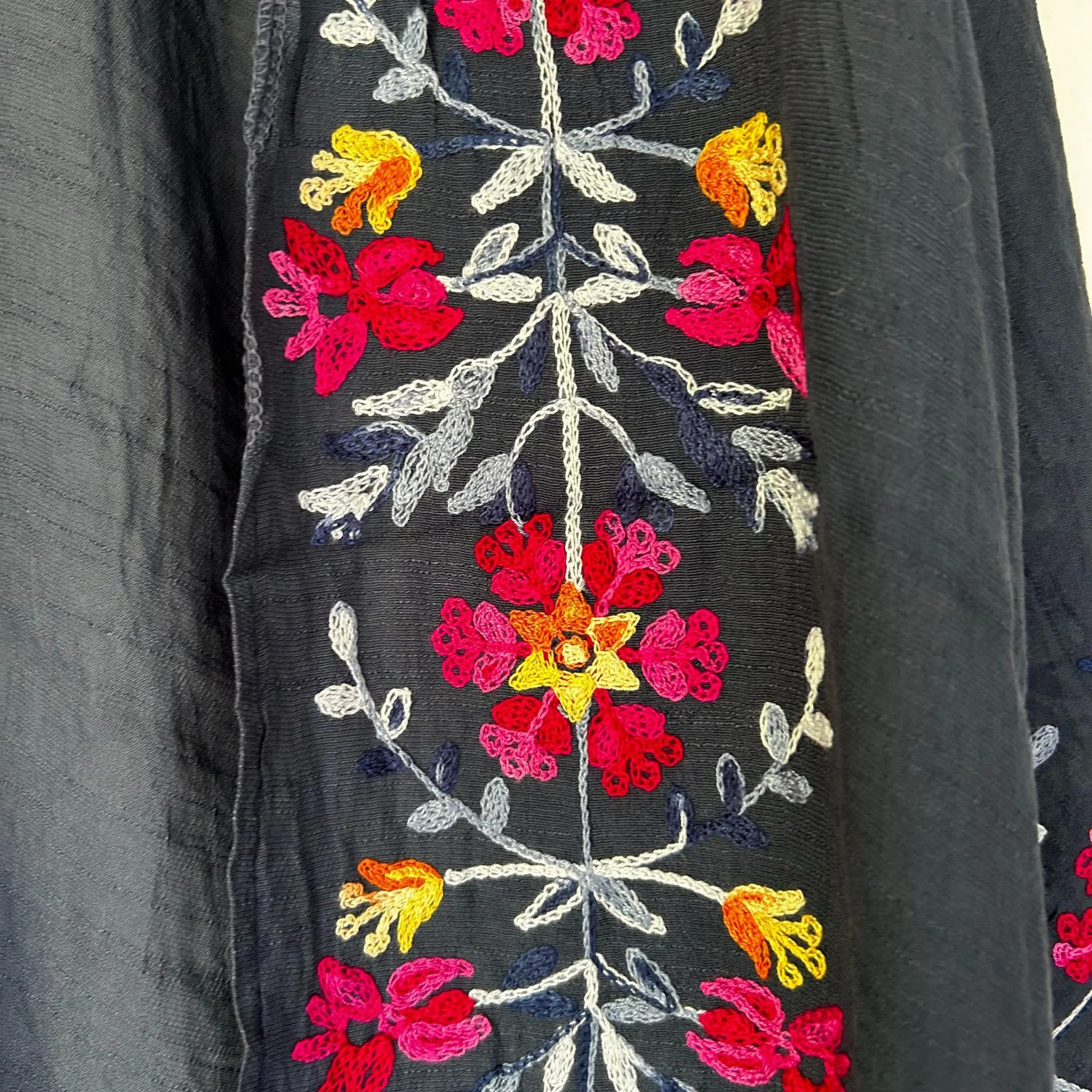 Navy Floral Embroidered Kimono