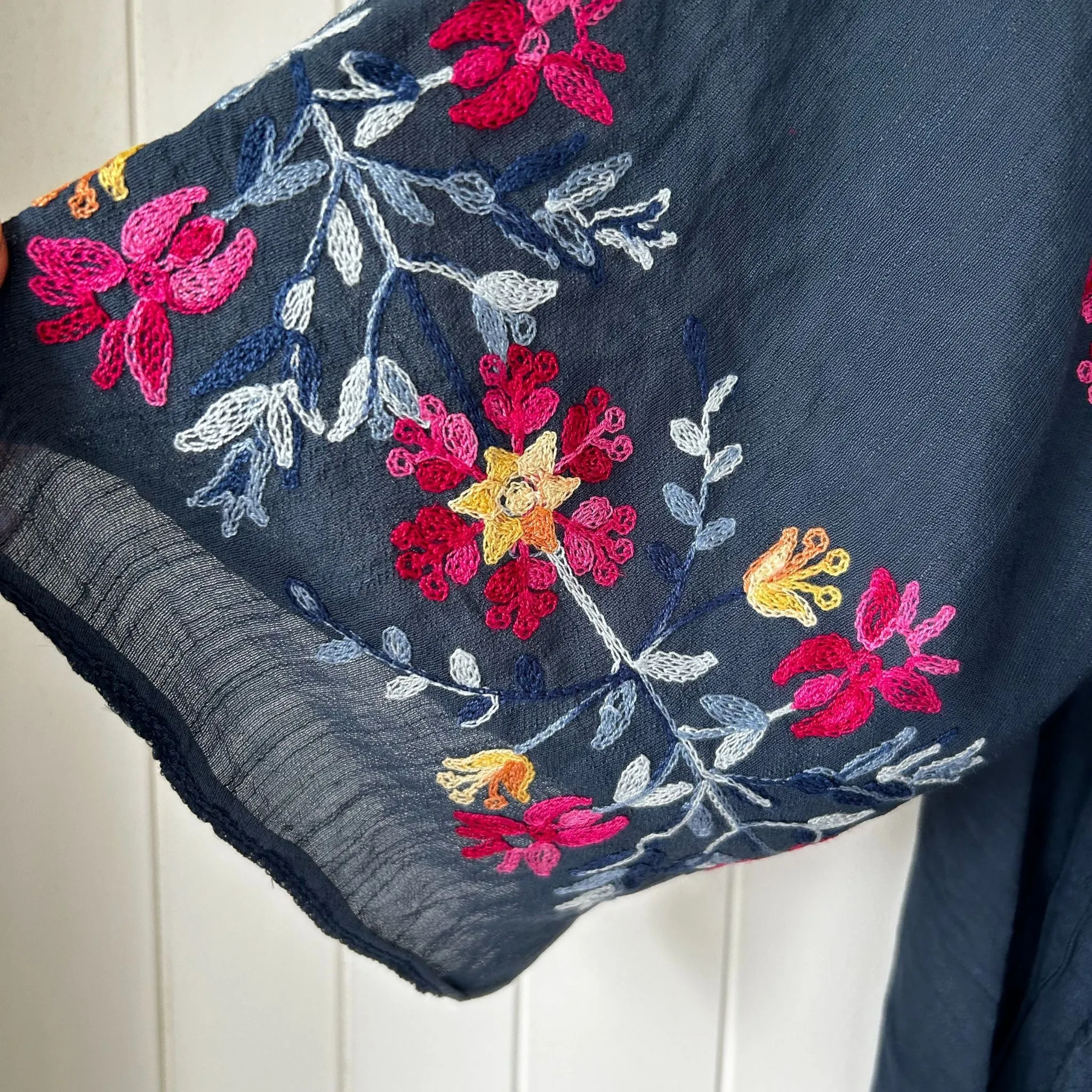 Navy Floral Embroidered Kimono