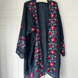Navy Floral Embroidered Kimono